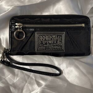 Coach Poppy Black Long Wallet with Silver Hardware